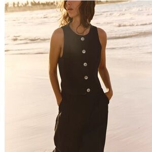 Zara Vest Round Neck Womens Size L WaistCoat Suit Black Sleeveless 2949/925